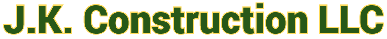 J.K. Construction LLC company logo in dark green text with gold outline