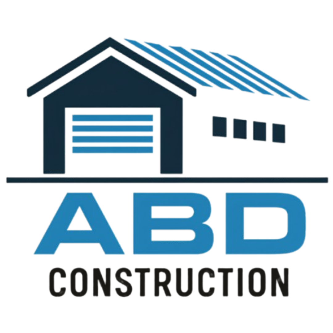 Logo for ABD Construction: dark blue building silhouette over blue "ABD" text, "CONSTRUCTION" below.