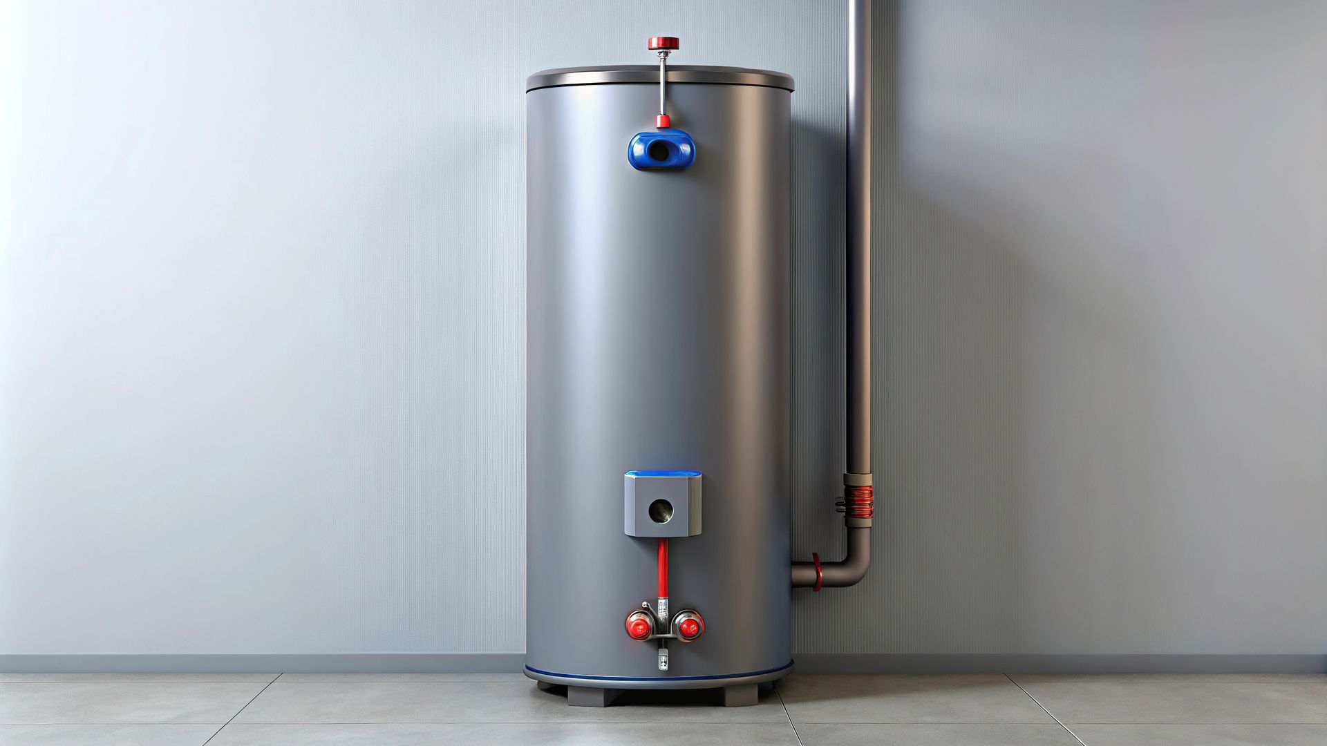 Un chauffe-eau est placé dans une pièce à côté d'un mur.