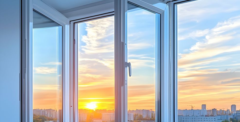 The sun is shining through the windows of a building.