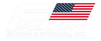 Logo for Fallon Moving & Storage, Inc., with a stylized white "F" and an American flag.