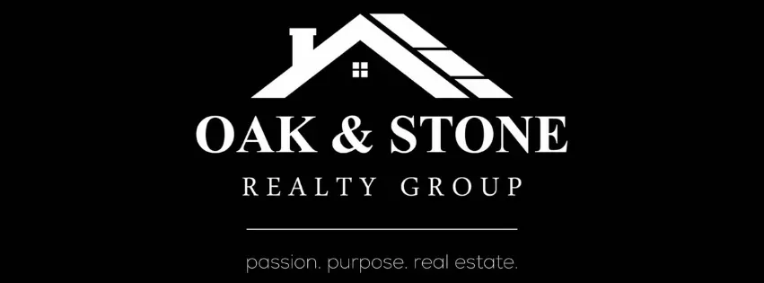 Logo for Oak & Stone Realty Group: white house icon above text on a black background.