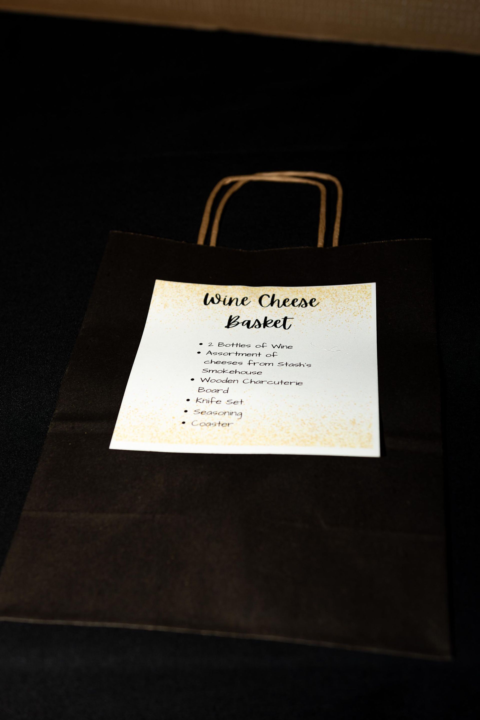Brown paper bag with a label that reads 