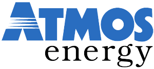 Logo of Atmos Energy, a natural gas distributor, in blue and black. The
