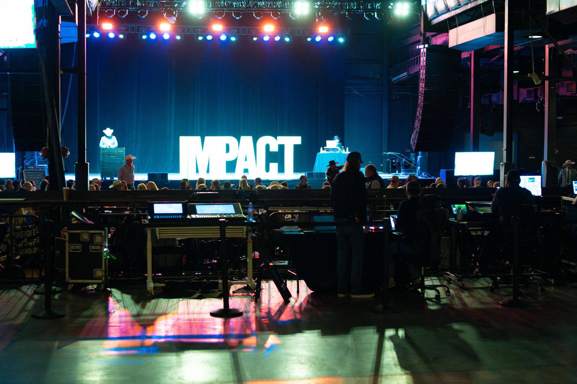 Stage set for a live event with the word 