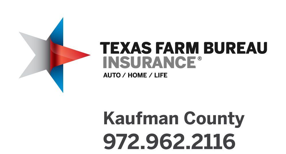 Texas Farm Bureau Insurance logo, Kaufman County contact information: phone number 972.962.2116.