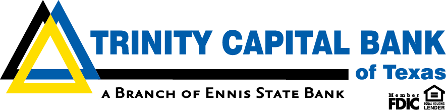 Trinity Capital Bank of Texas logo with an abstract triangle design and 