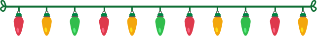String of Christmas lights, alternating yellow, green, and red.