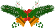 A pair of christmas bells with leaves and berries on a white background.