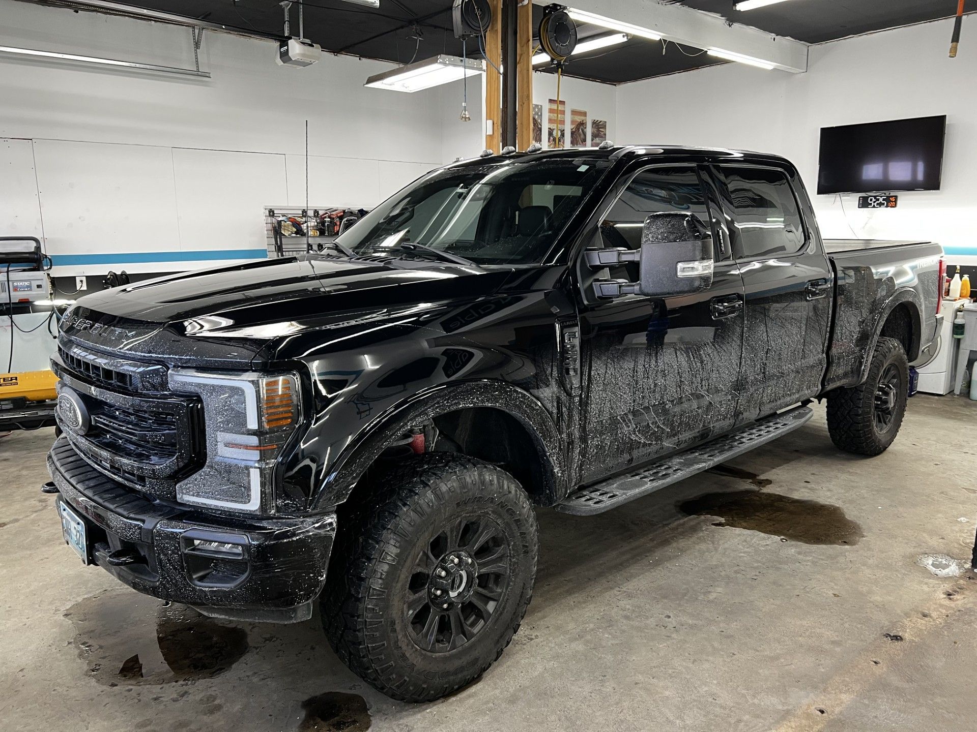 Winter road salt buildup on vehicle paint