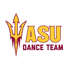 ASU Dance Team logo with a gold trident and maroon text 