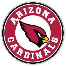 Arizona Cardinals logo with a red bird head in a red circle with white text on a black outline.