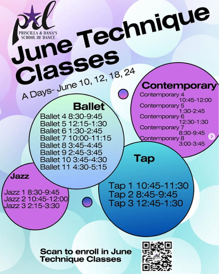 A poster for june technique classes with a qr code