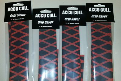 Four packages of accu cull grip saver sit on a table