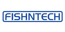 The fishntech logo is blue and white on a white background.