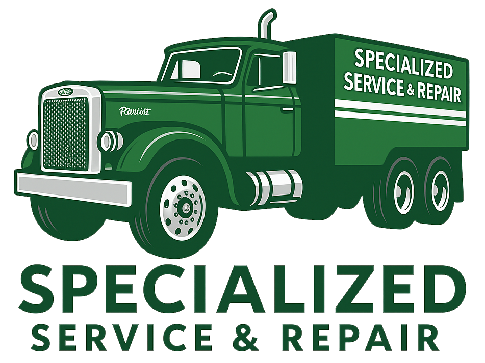 Green truck with a ladder on top; text reads 