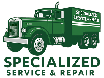 Green truck with a ladder on top; text reads