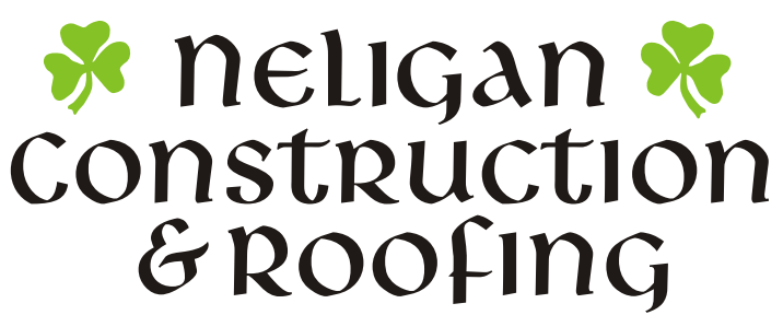 The logo for Neligan Construction and Roofing has a clover on it.