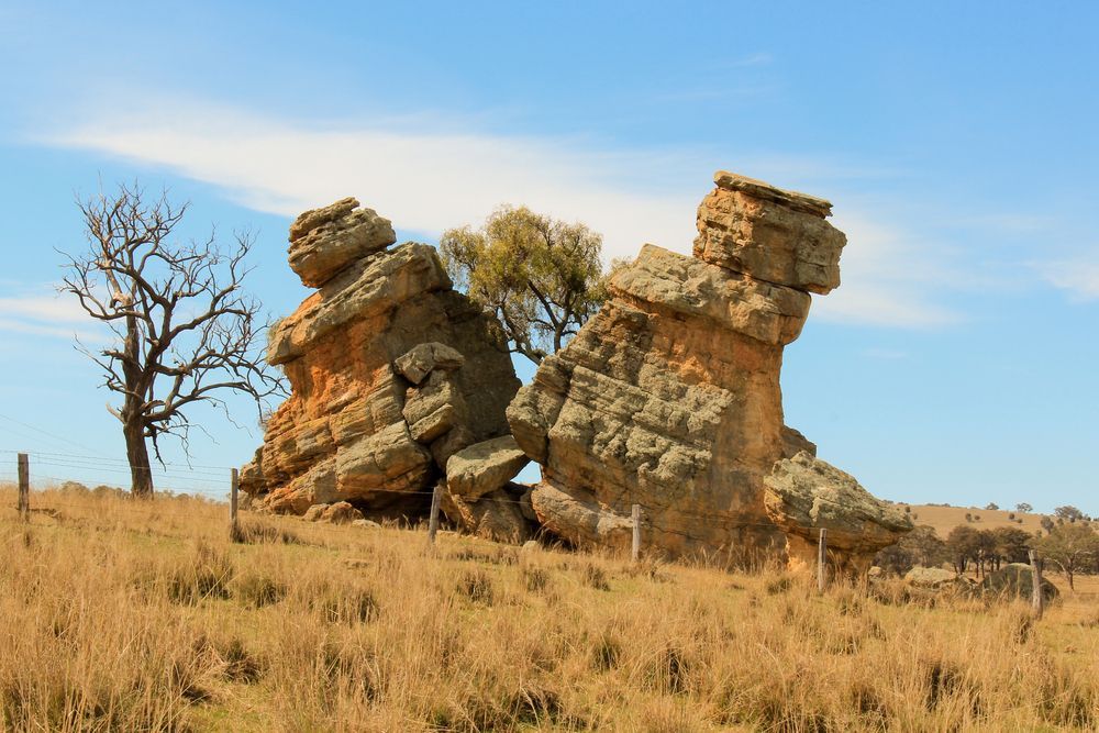 A Large Rock Formation in The Middle of A Field with A Tree in The Background — Podium Solar in Dubbo, NSW