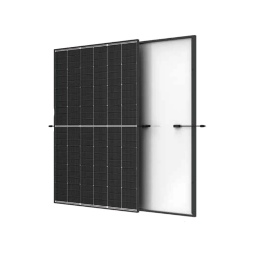 Two solar panels are sitting next to each other on a white background.