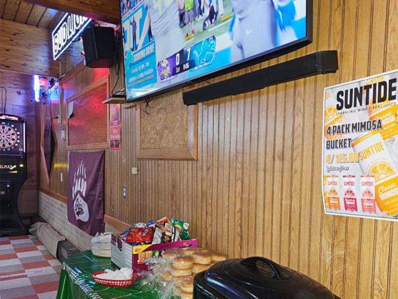 Food out for patrons during a football game at the Wagon Wheel Bar