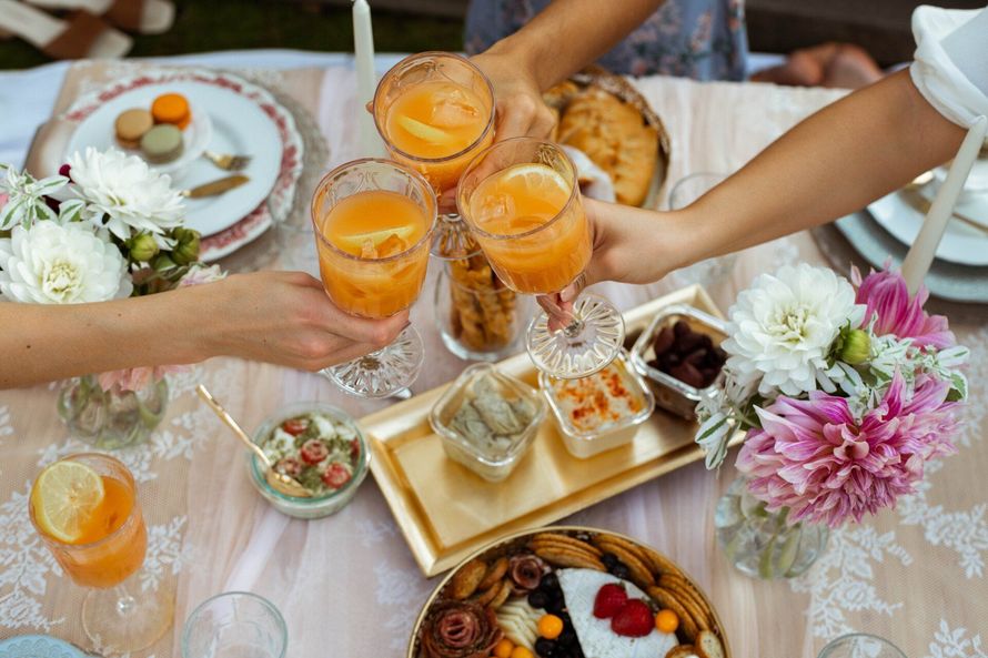 Having a toast at a luxury picnic in Houston