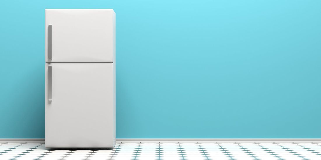 A White Refrigerator is Standing in Front of a Blue Wall — A.S.A.P. Appliance Service & Sales in Toukley, NSW
