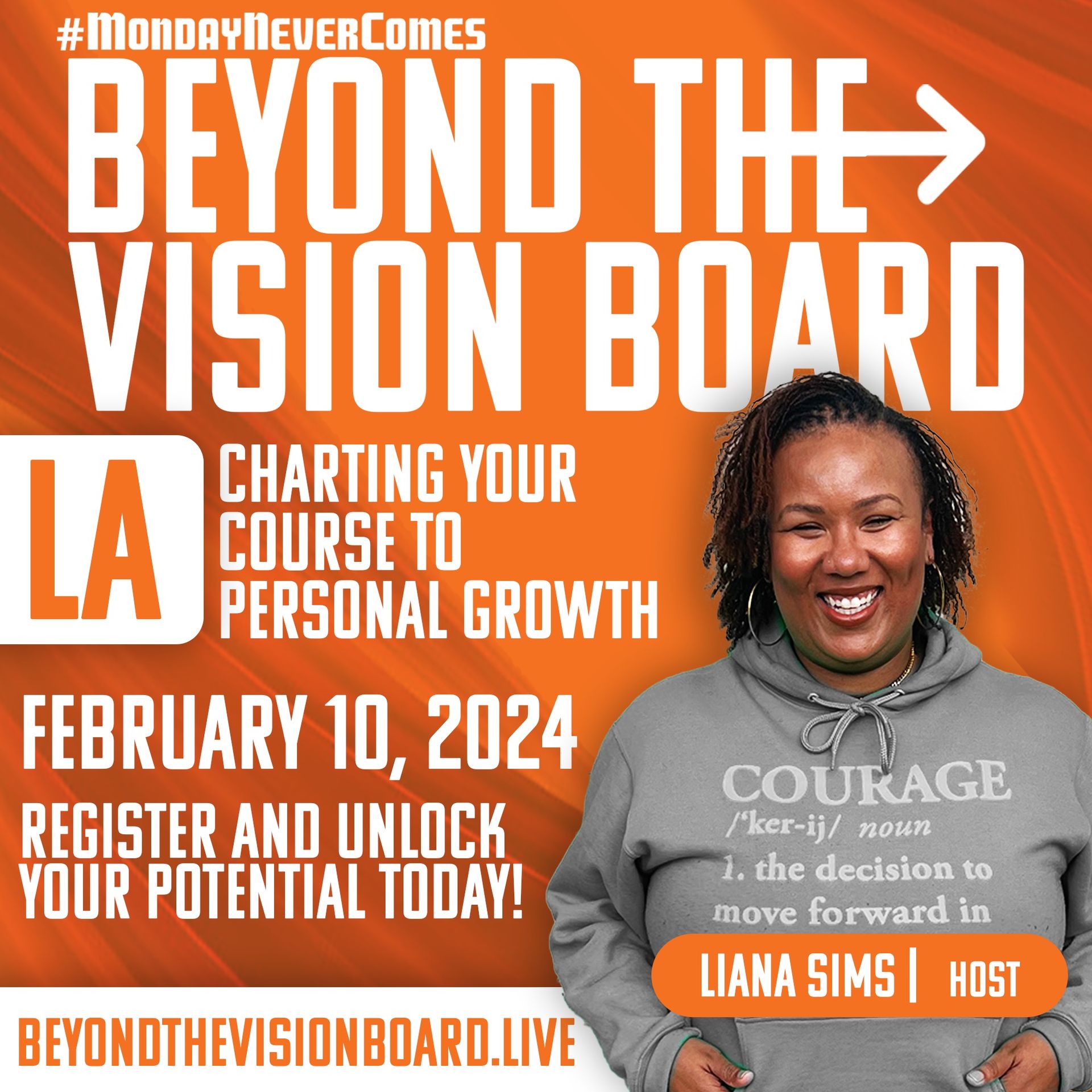 an advertisement for beyond the vision board shows a woman in a hoodie