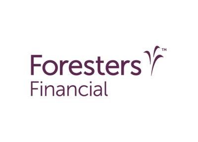The foresters financial logo is purple and white on a white background.