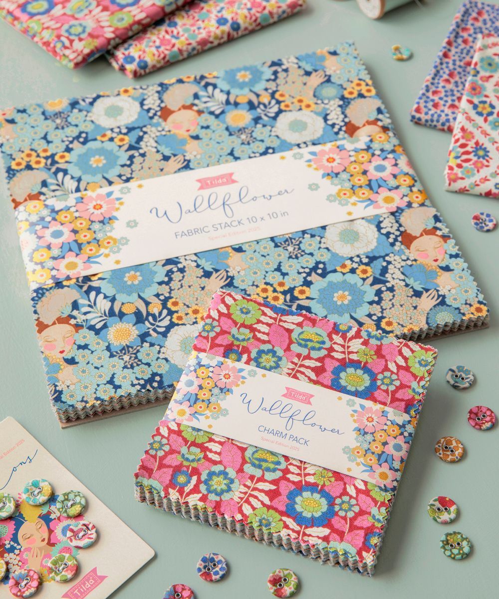 Stacks of Floral Fabric Squares in Blue — Lyn-Jelle Crafts in Emu Park, QLD