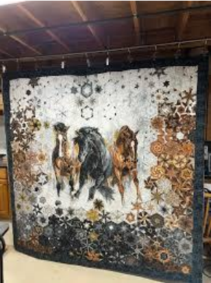 Quilt With Three Horses and Star Patterns in Black — Lyn-Jelle Crafts in Emu Park, QLD