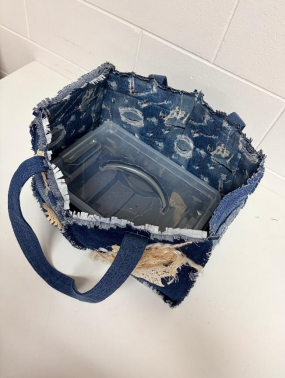 Blue Patterned Tote Bag With Ripped Edges — Lyn-Jelle Crafts in Emu Park, QLD