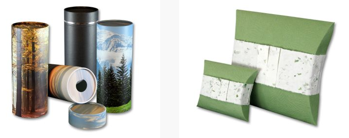 A group of urns and a green pillow on a white background.