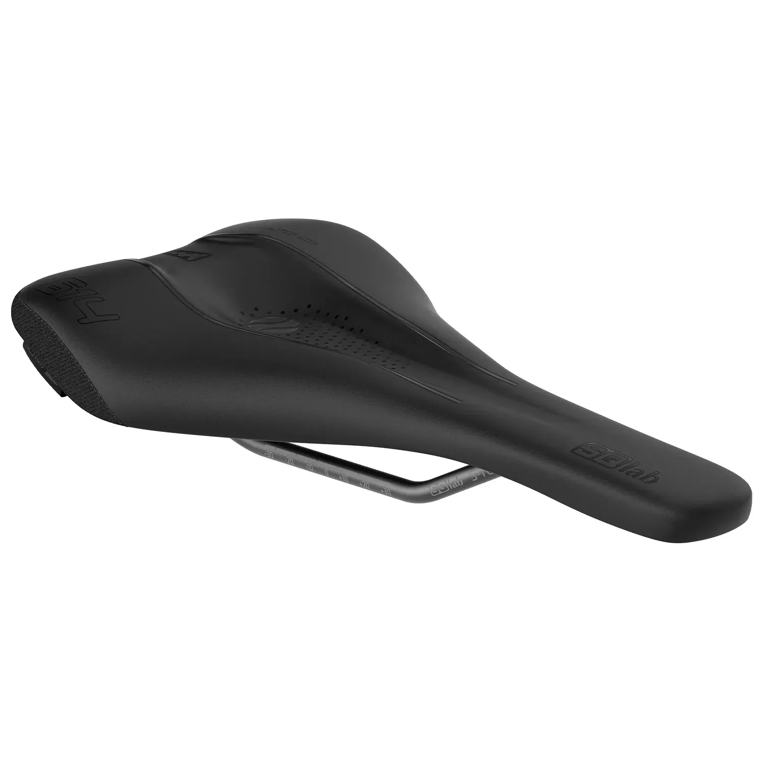 A black bicycle saddle on a white background.