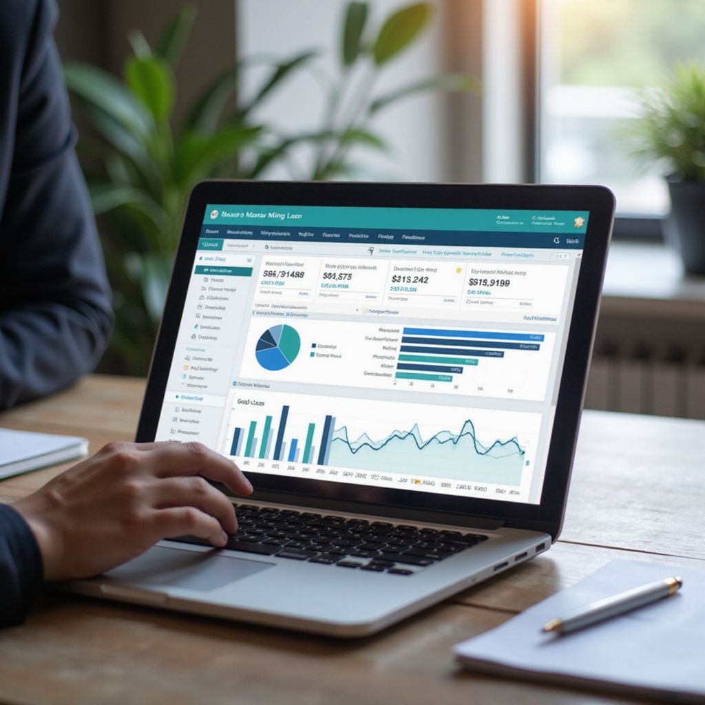 Person working on laptop displaying financial data.
