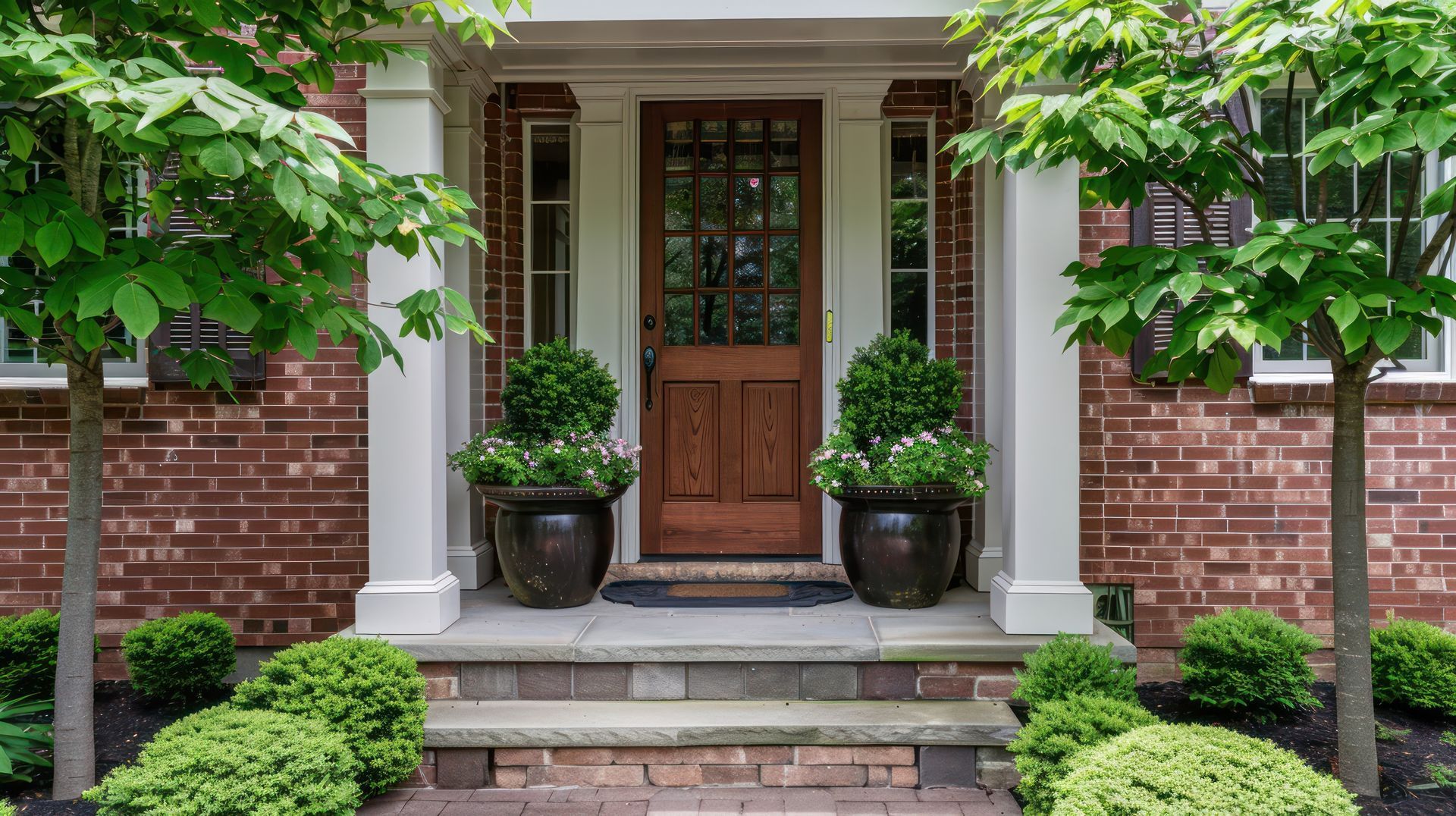 suburban brick house front porch steps