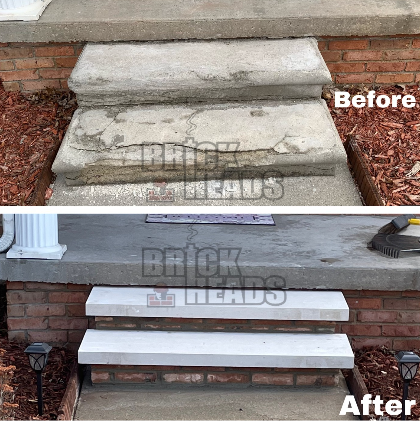 A before and after photo of a set of stairs