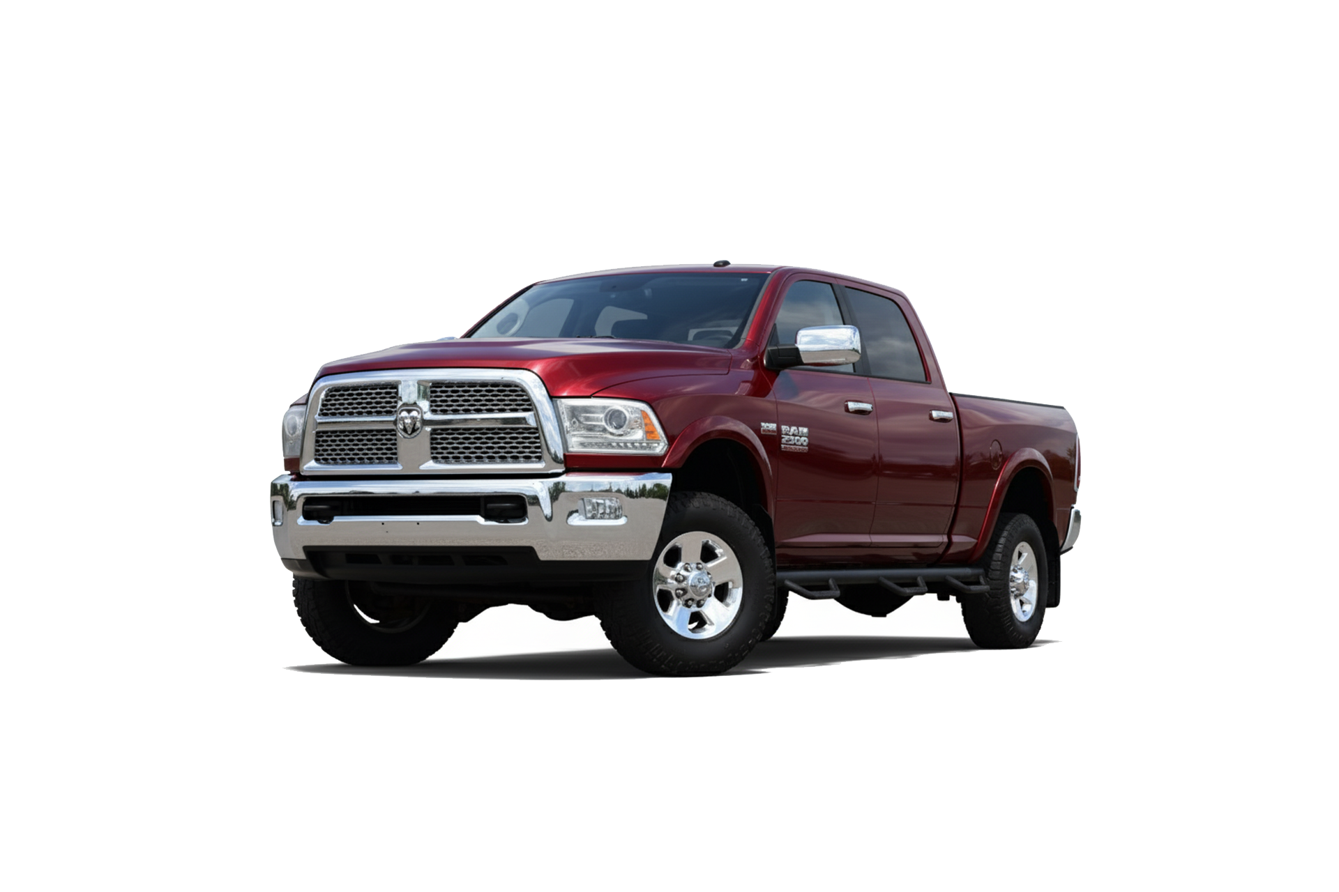 Red Dodge Ram pickup truck against a white background.