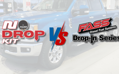 A blue truck with the words no drop kit and pass diesel fuel systems on it