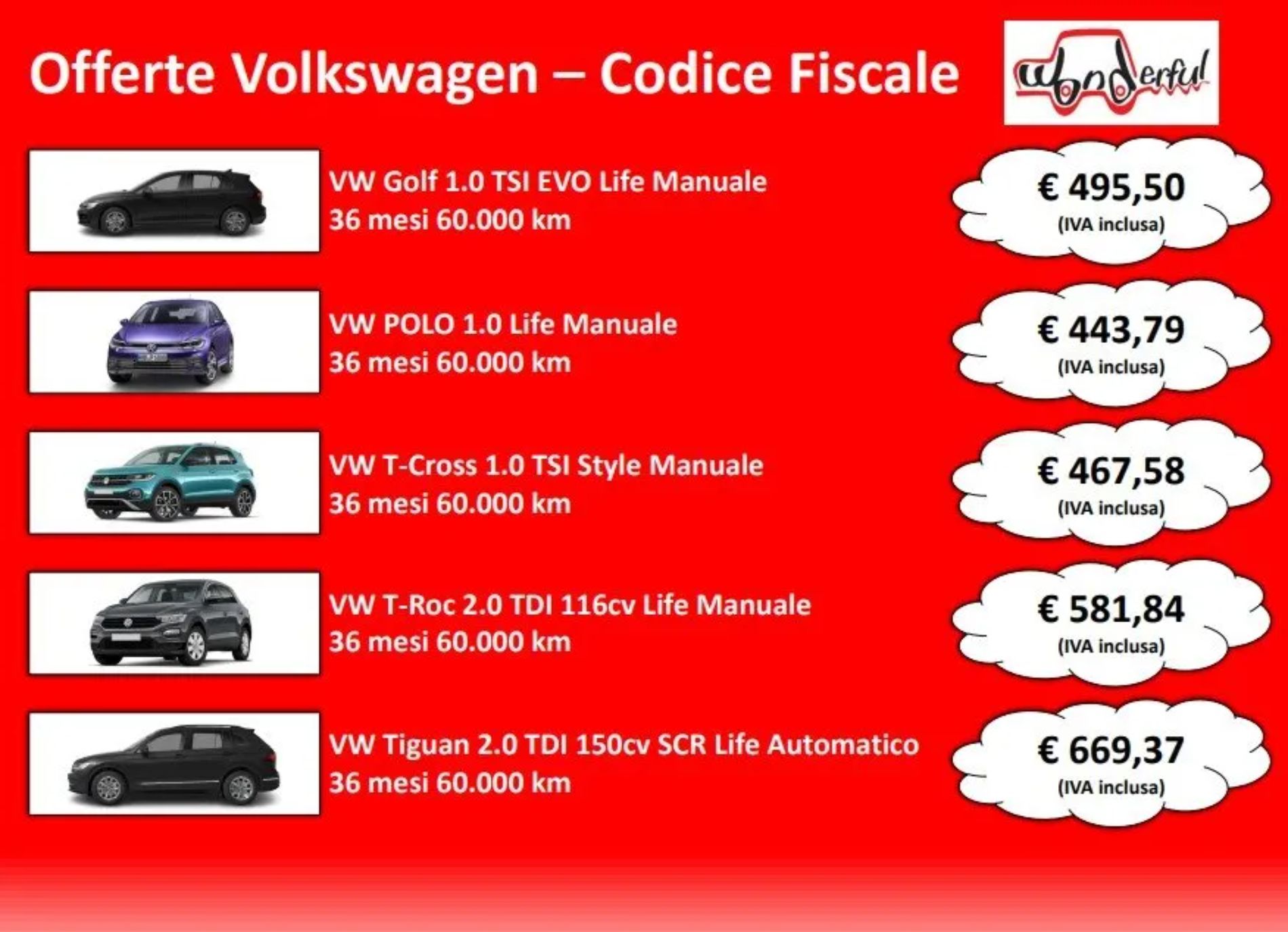 offerte auto Volkswagen per soggetti con codice fiscale