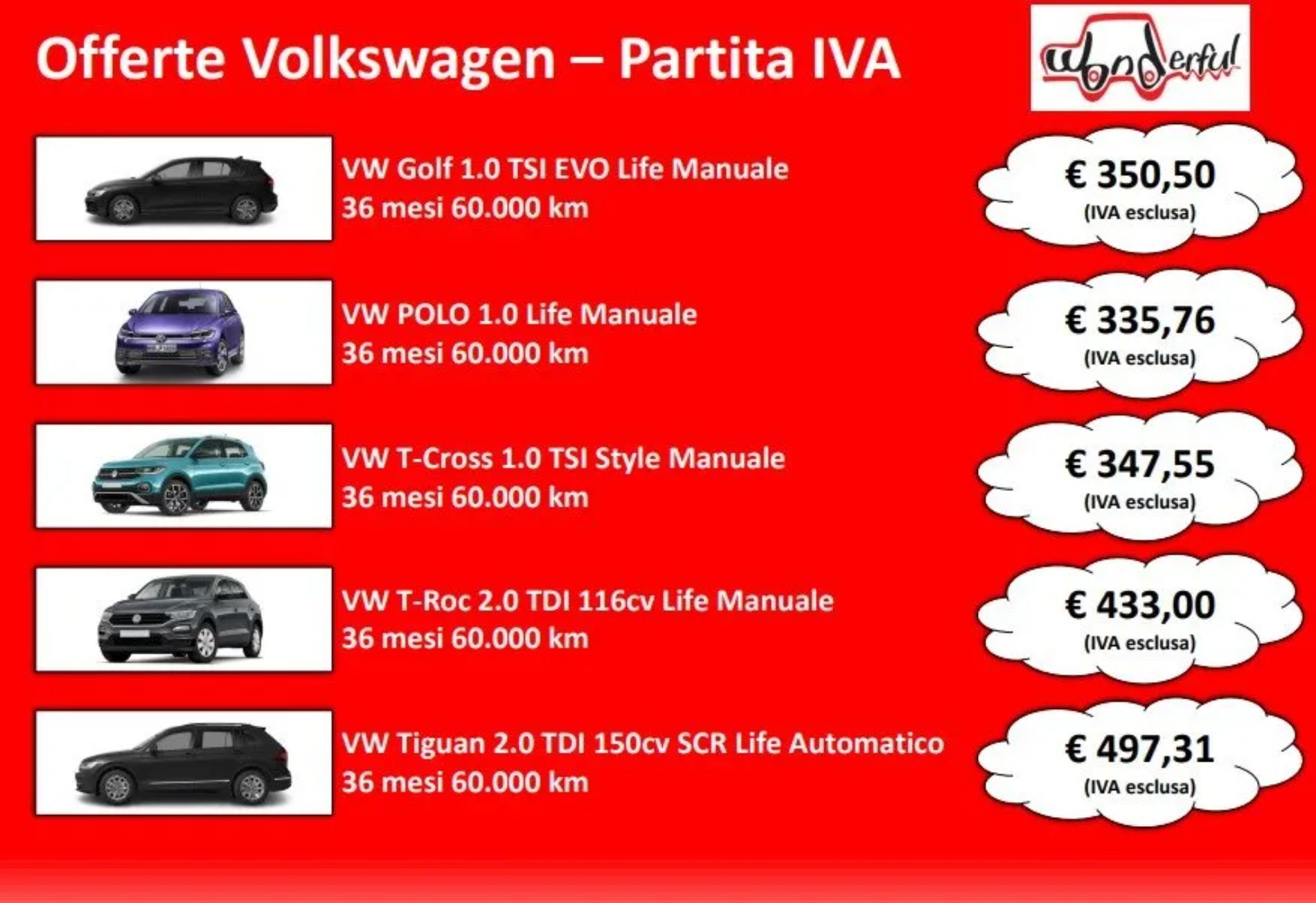 offerte auto Volkswagen partita IVA