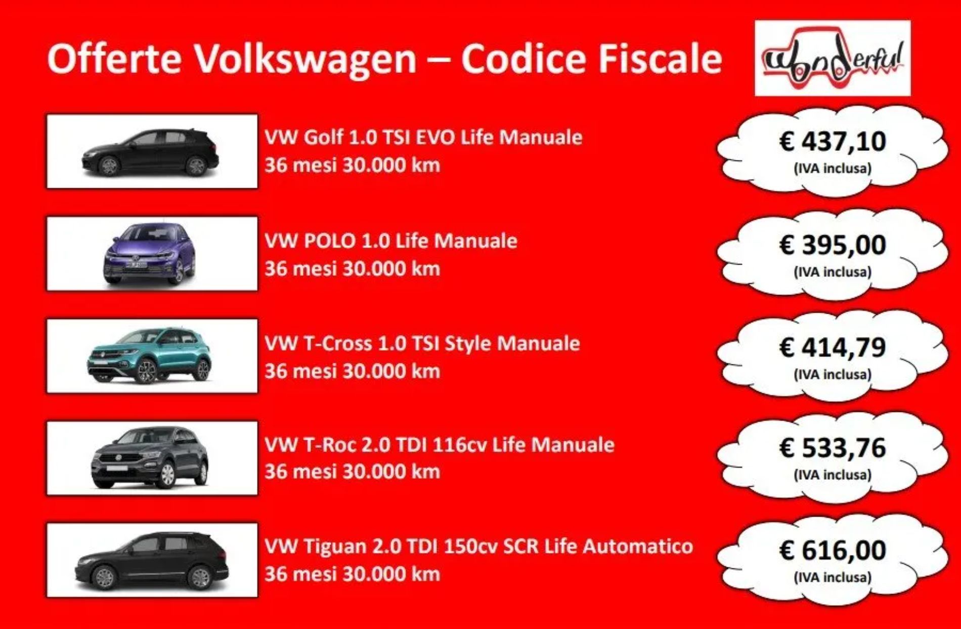offerte auto Volkswagen codice fiscale