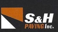 The logo for s & h paving inc. is black and orange