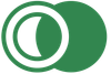 A green circle with a white circle inside of it on a white background.