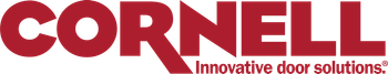 A red cornell innovative door solutions logo on a white background
