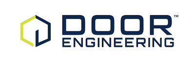 A logo for door engineering with a hexagon in the middle.