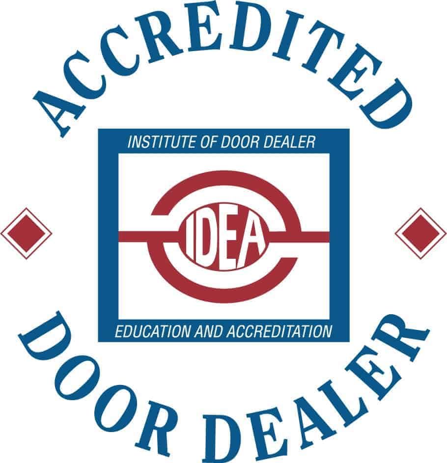 A logo for an accredited door dealer institute of door dealer