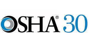 The osha 30 logo is blue and black on a white background.