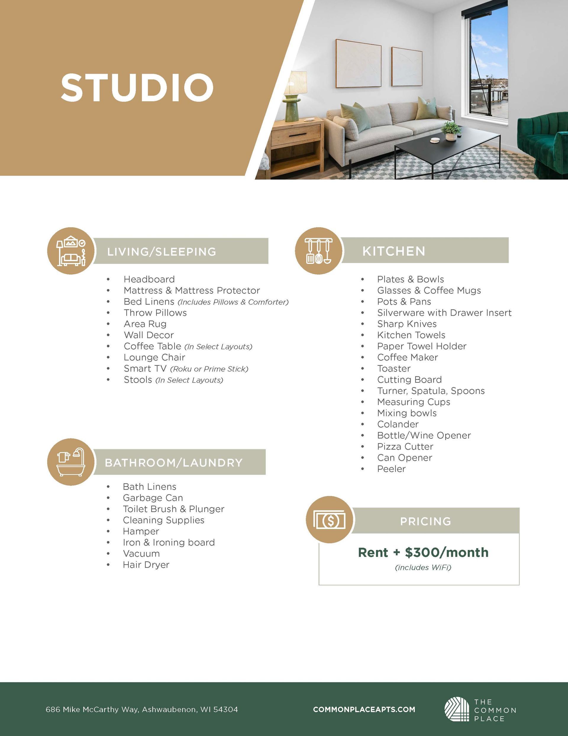 Studio Fully Furnished Pricing Sheet