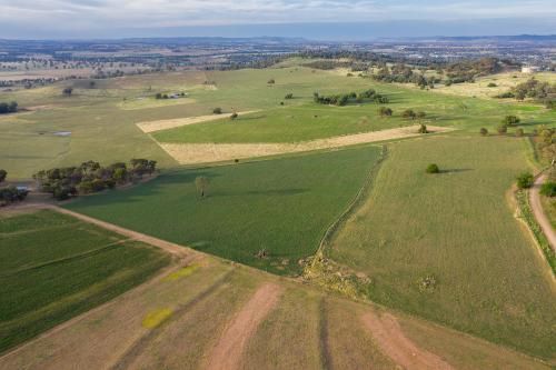Aerial View of a Lush Green Field With Trees and Dirt Roads — Peel Irrigation & Water Supplies in Gunnedah, NSW